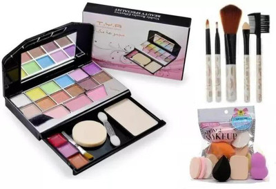 ZOVLY 5 PCS MAKE UP BRUSH SET + TYA 5024 MAKEUP KIT + 6 PCS BLENDER POWDER PUFF SPONGE