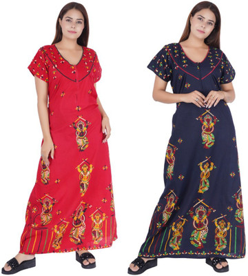 NACNO Women Nighty(Red, Black)