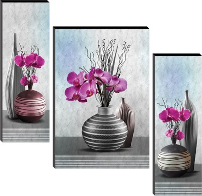 WALLMAX Flower UV Textured Set of 3 Digital Reprint 12 inch x 18 inch Painting(With Frame, Pack of 3)