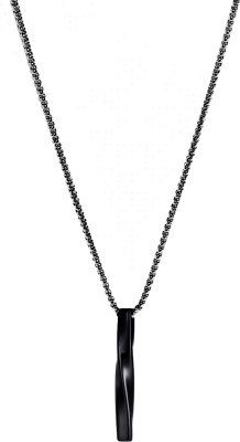 Kairangi Stainless Steel High Polished Chain Pendant Black Crystal Diamond with leather Brass Pendant