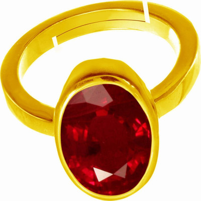 SIDHGEMS 7.25 Ratti 6.25 Crt Natural Ruby Manik/Manak/Mankiya Adjustable Panchdhatu Ring Brass Ruby Gold Plated Ring