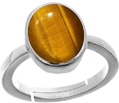 EVERYTHING GEMS 5.25 Ratti 4.37 Carat Natural Tiger's Eye Stone Ring Original and Lab Certified Brass Crystal Silver Plated Ring