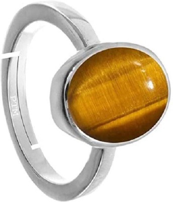 EVERYTHING GEMS 8.25 Ratti 7.64 Carat Natural Tiger Eye Certified Tiger’s Eye Ring Oval Gemstone Brass Crystal Silver Plated Ring