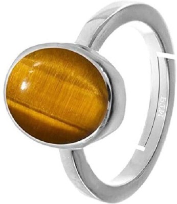 EVERYTHING GEMS 7.25 Ratti 6.57 Carat A+ Quality Tiger Eye Gemstone Ring For Men and Women's Brass Crystal Silver Plated Ring