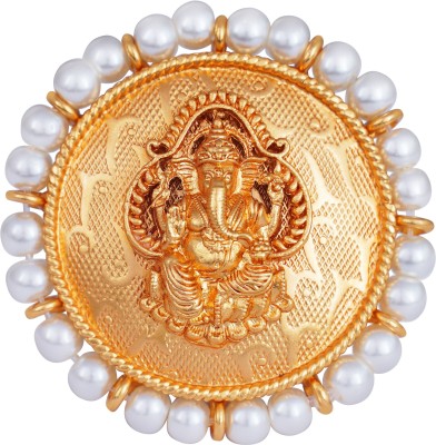 JFL Jewellery for Less Gold Plated Lord Ganesh Design Finger Ring with Handcrafted Pearls for Women Copper Gold Plated Ring