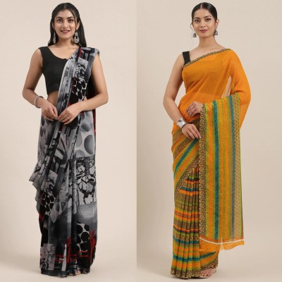 Uveeka Printed Daily Wear Georgette Saree(Grey, Yellow)