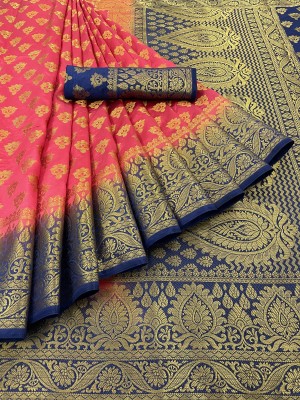 SAREES CRAFT Self Design, Solid/Plain Kanjivaram Silk Blend, Jacquard Saree(Dark Blue)