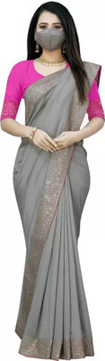 VRINDITA FASHION Embellished Chanderi Art Silk Saree(Grey)