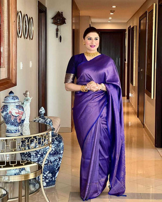SHOPDROP Woven Kanjivaram Pure Silk Saree(Purple)