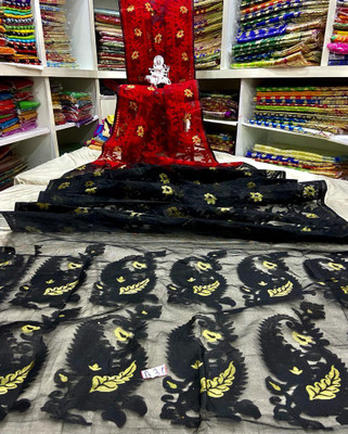 TRFASHIONHUB Woven Jamdani Cotton Blend Saree(Black)