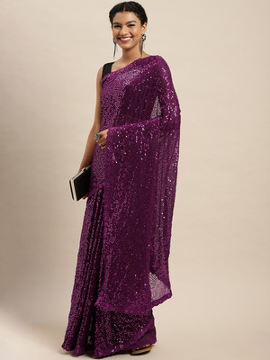 Pandadi Saree Embellished Bollywood Georgette Saree(Purple)