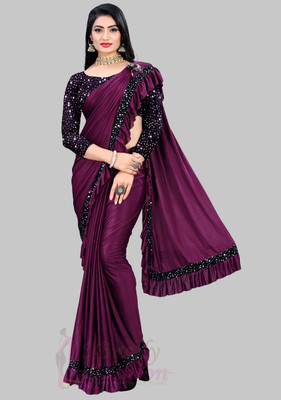 Freydis Solid/Plain Bollywood Lycra Blend Saree(Magenta)