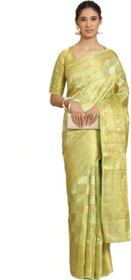 Divastri Floral Print Banarasi Pure Silk Saree(Yellow)