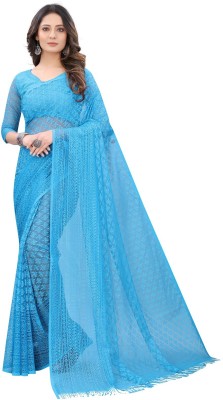 Dhyey Fashion Self Design Bollywood Net, Brasso Saree(Light Blue)