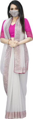 VRINDITA FASHION Embellished Chanderi Art Silk Saree(White)