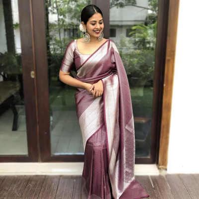SHOPDROP Woven Kanjivaram Pure Silk Saree(Brown)