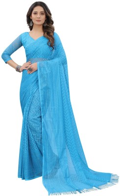 SNH EXPORT Self Design Bollywood Net, Brasso Saree(Light Blue)