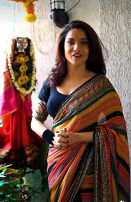 Shrithi Fashion Fab Digital Print Bollywood Georgette Saree(Multicolor)