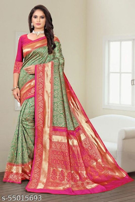 Amrut Collection Woven Banarasi Jacquard Saree(Green)