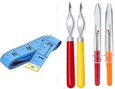 Kunfaya 1 Pc Measuring Tape + 2Pc Steel Needle-Pointed Tracing Wheel With 2 Seam Ripper Sewing Kit