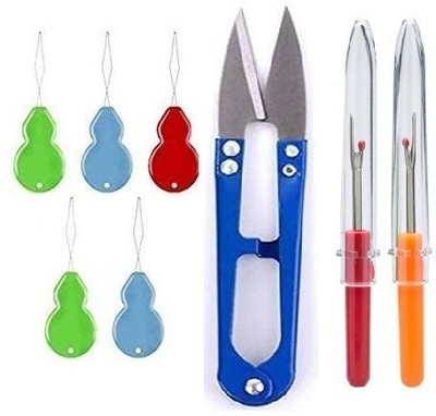 Kunfaya 5 Pcs Needle Threader + 1PC Sewing Scissors Thread Cutter With 2 Seam Ripper Sewing Kit