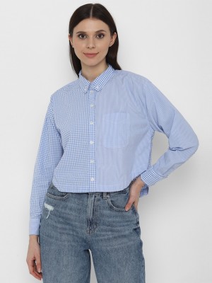 American Eagle Outfitters Women Checkered Casual Blue Shirt