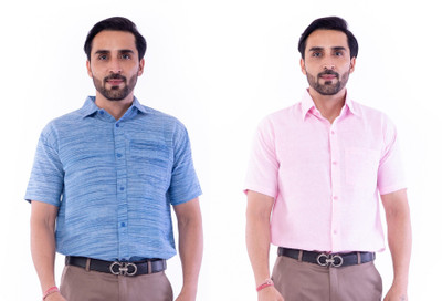 DESHBANDHU DBK Men Solid Casual Light Blue, Pink Shirt(Pack of 2)
