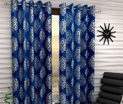 Sehbhagi 274 cm (9 ft) Long Door Polyester Semi Transparent Curtain (Pack Of 2)(Blue, Printed)
