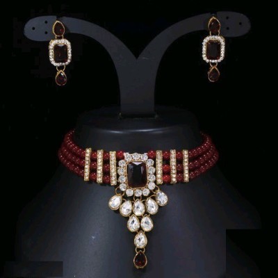 Mad Club Alloy Gold-plated Maroon, White Jewellery Set(Pack of 1)