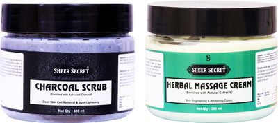Sheer Secret Charcoal Scrub 300ml and Herbal Massage Cream 300ml(2 Items in the set)