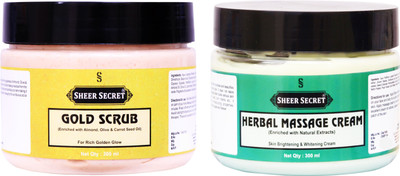 Sheer Secret Gold Scrub 300ml and Herbal Massage Cream 300ml(2 Items in the set)