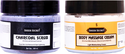 Sheer Secret Charcoal Scrub 300ml and Body Massage Cream 300ml(2 Items in the set)