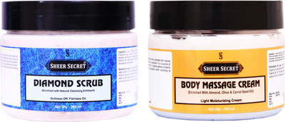 Sheer Secret Diamond Scrub 300ml and Body Massage Cream 300ml(2 Items in the set)
