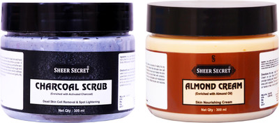 Sheer Secret Charcoal Scrub 300ml and Almond Cream 300ml(2 Items in the set)