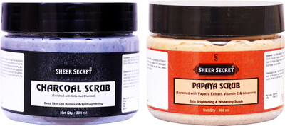 Sheer Secret Charcoal Scrub 300ml and Papaya Scrub 300ml Scrub(600 ml)