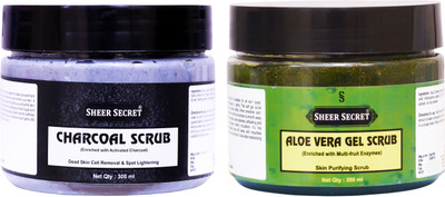 Sheer Secret Charcoal Scrub 300ml and Aloe vera Scrub 300ml Scrub(600 ml)