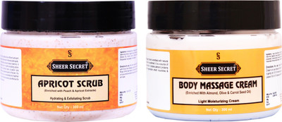 Sheer Secret Apricot Scrub 300ml and Body Massage Cream 300ml(2 Items in the set)