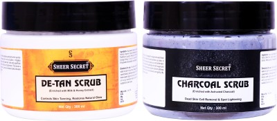 Sheer Secret De-tan Scrub 300ml and Charcoal Scrub 300ml Scrub(600 ml)