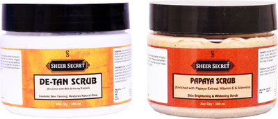 Sheer Secret De-tan Scrub 300ml and Papaya Scrub 300ml Scrub(600 ml)