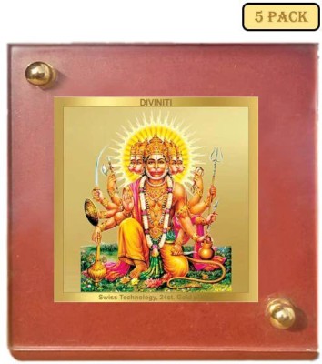 DIVINITI Panchmukhi Hanuman Ji God Idol Photo, MDF 1B WoodenFrame 24K GoldPlated Foil 5PK Decorative Showpiece  -  18 cm(Gold Plated, Brown)