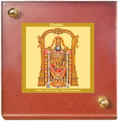 DIVINITI Tirupati Balaji 24ct Gold Plated foil, MDF Woooden frame Car Dashboard1 Pack Decorative Showpiece  -  9 cm(Gold Plated, Brown)