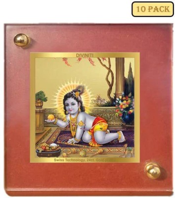 DIVINITI Laddu Gopal God Idol PhotoFrame Car Dashboard MDF Wooden 24K GoldPlated 10PACK Decorative Showpiece  -  22 cm(Gold Plated, Brown)