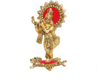 KridayKraft Lord Krishna Standing Playing Flute Gold for Pooja Room Decorative for Home, Decorative Showpiece  -  15 cm(Aluminium, Gold)