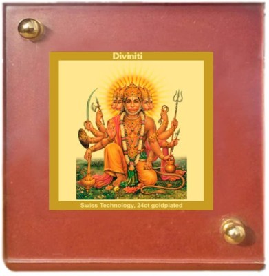DIVINITI Panchmukhi Hanuman God Idol PhotoFrame Car Dashboard MDF 24K GoldPlated 1PACK Decorative Showpiece  -  9 cm(Gold Plated, Brown)
