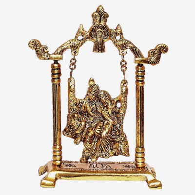 BattlePoint Radha Krishna idol Swing jhula Metal Statue/Murti for Pooja,Home Decor Gift idol Decorative Showpiece  -  20 cm(Metal, Gold)