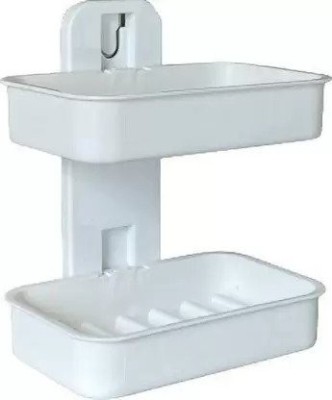 nunki trend Plastic Bathroom Shelves and Racks Double Layer Soap Box Suction Rack Hanging Tray(Multicolor)