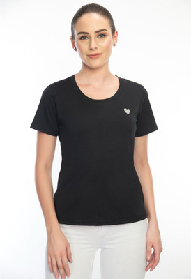LF Love For Fashion Solid Women Round Neck Black T-Shirt