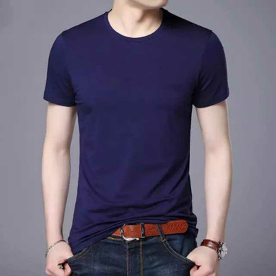 deslizar Solid Men Round Neck Blue T-Shirt