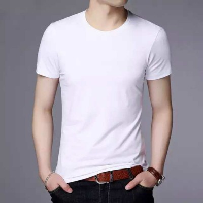 deslizar Solid Men Round Neck White T-Shirt