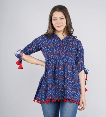 FabRasiya Casual Printed Women Blue Top